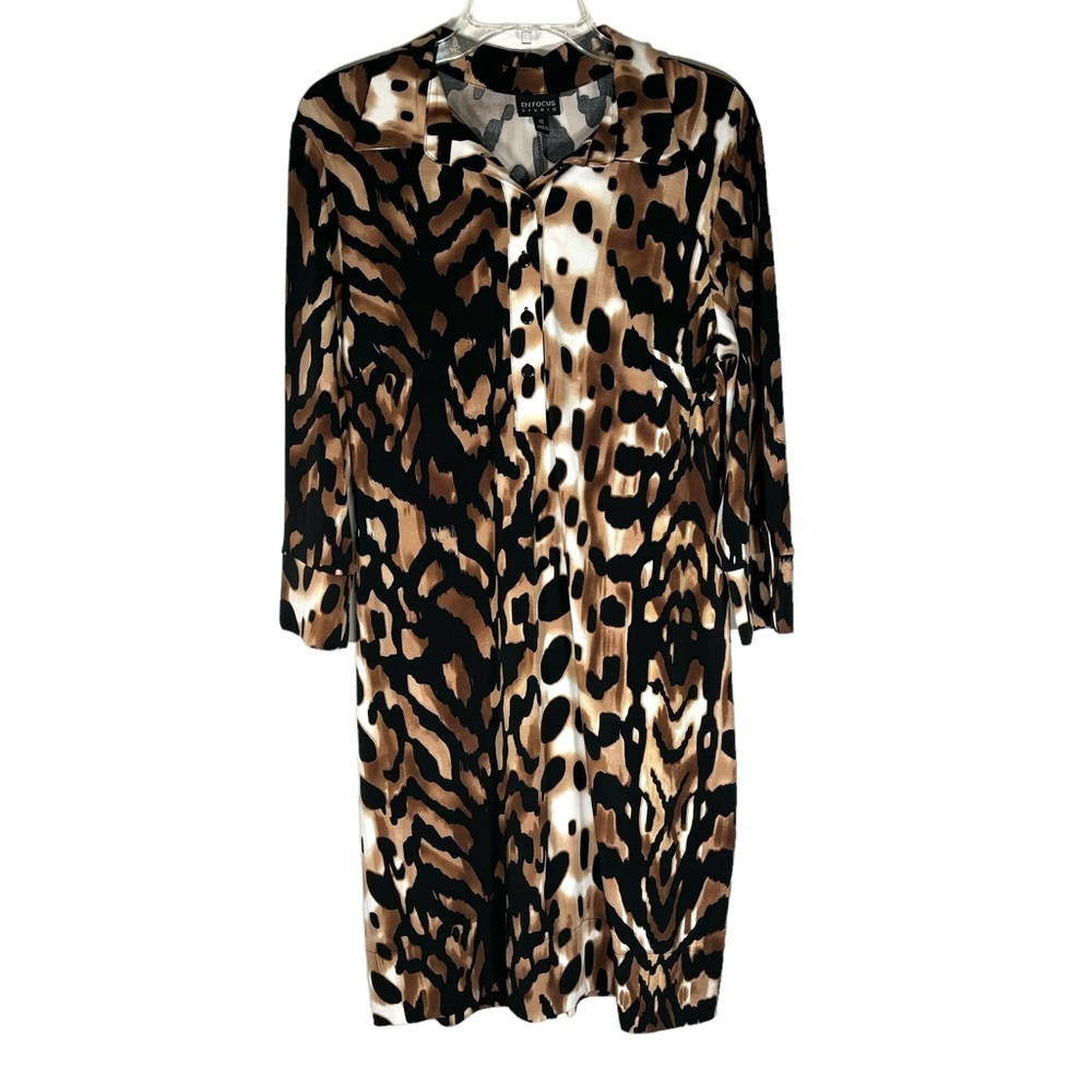 En Focus Studio Animal Print Dress Size 12  Stretch 3/4 Sleeves Classic Office